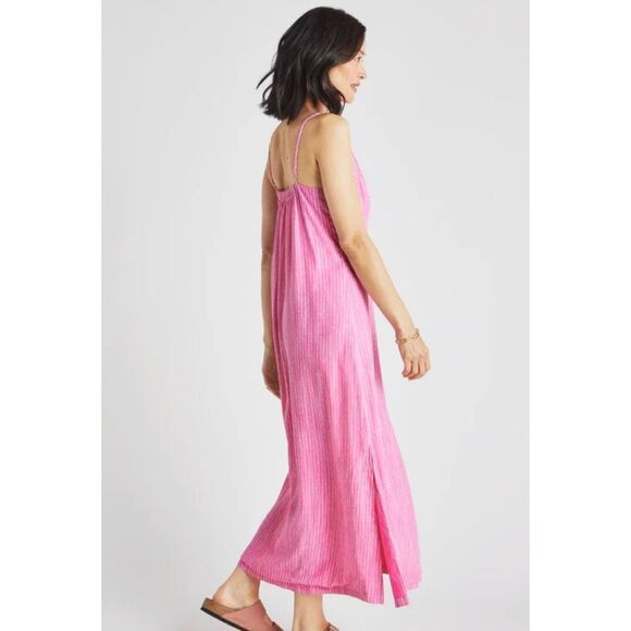 New Splendid Pink & White Midi Dress Linen Blend Vertical Striped Size Large - Picture 4 of 10